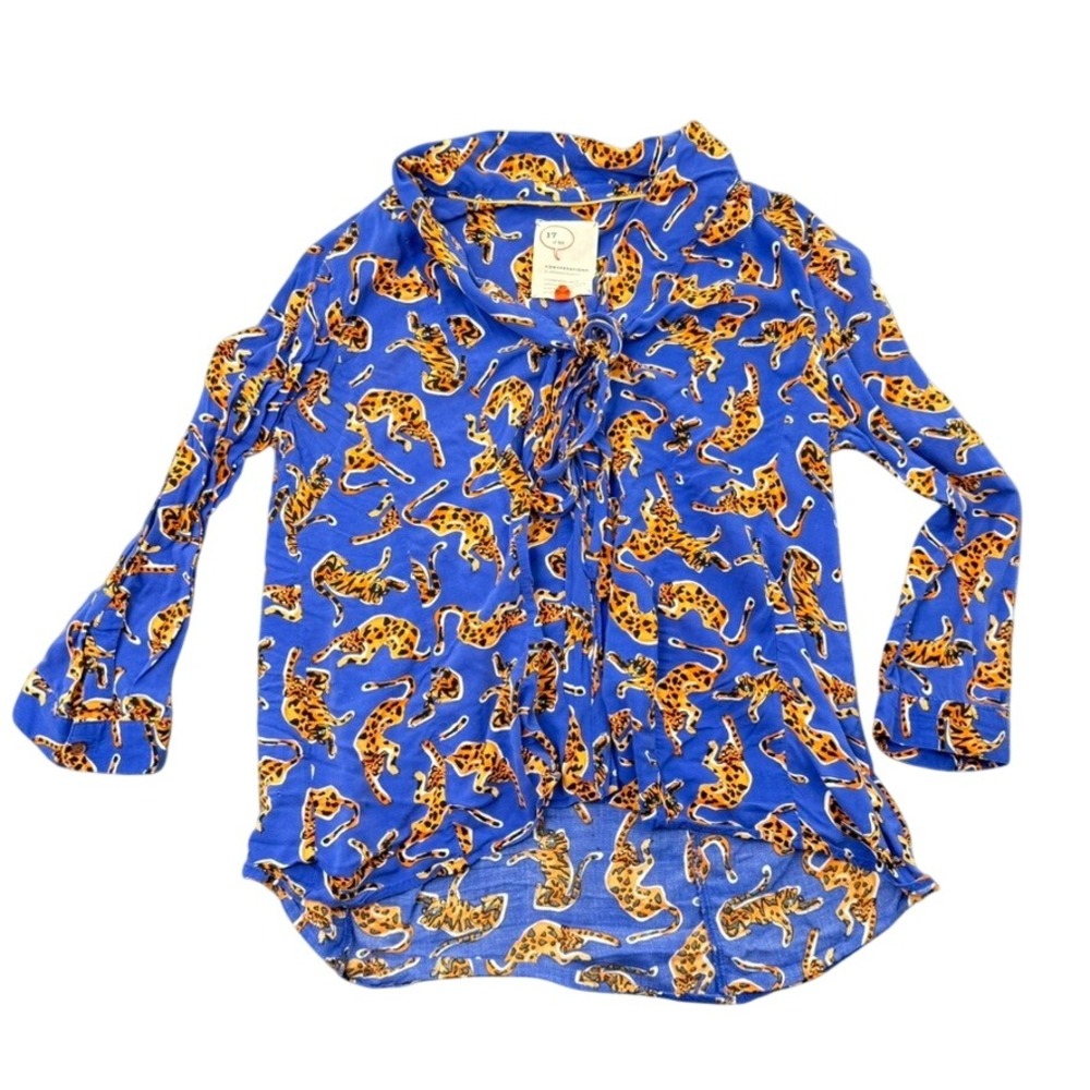Anthropologie 52 Conversations Leopard Blouse Women M Distressed Rare Safari